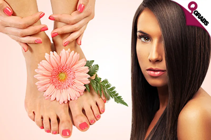From QR80 Pamper yourself with Mani / Pedi plus Paraffin Treatment OR Hairwash & Blowdry OR Facial! (Up to QR410 Value)